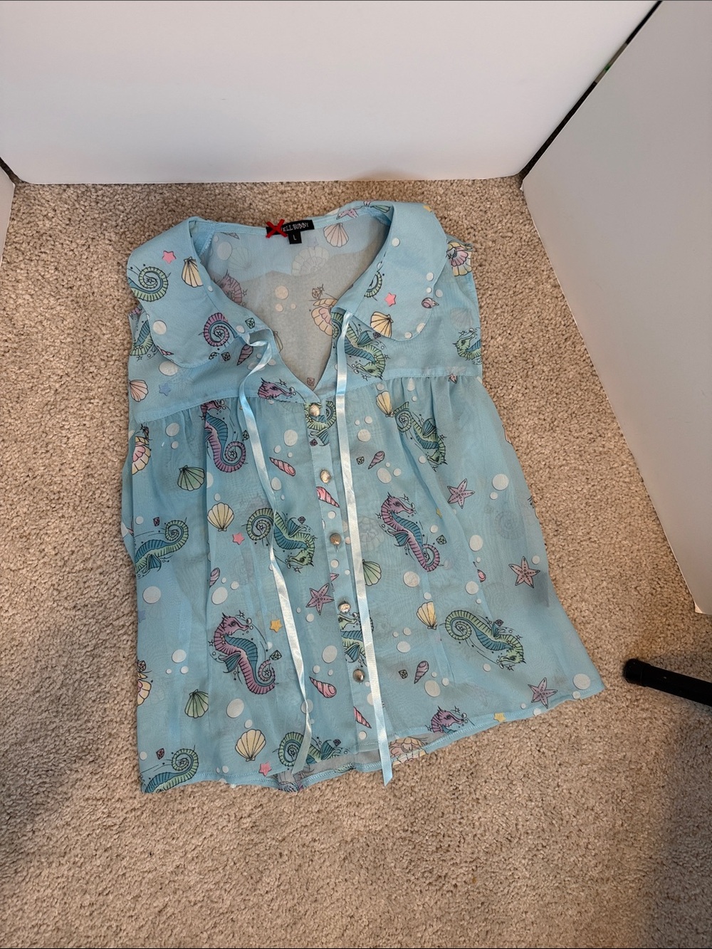 Hell Bunny  Sea Life Print Sheer Button Tank - Light Blue